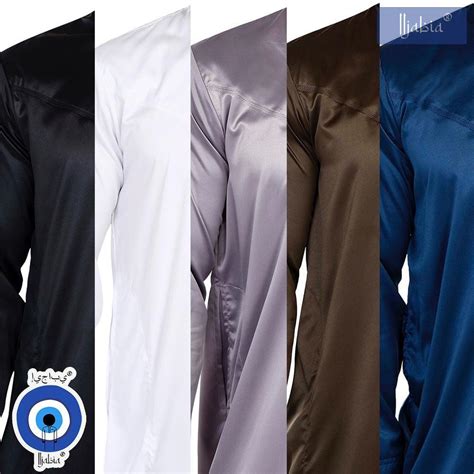 Indian Shiny Fabric Emirati Mens Omani Thobe - Full Sleeves - Black ...