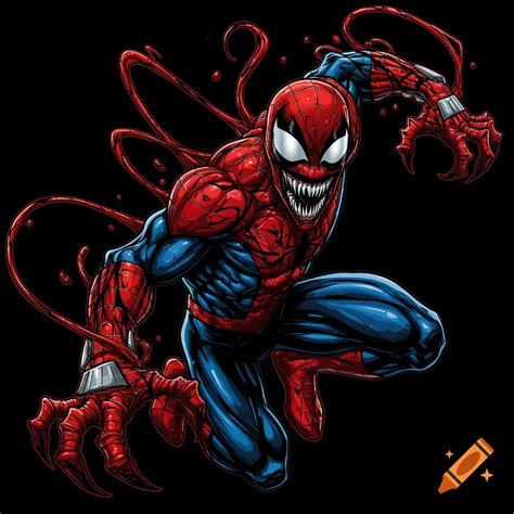 An illustration of Carnage Spider-Man in a dynamic pose. on Craiyon