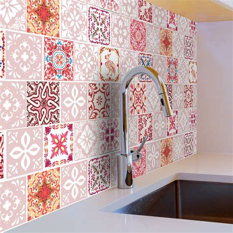 ClassicLiving Sevilla Ligh Pink Spanish Wall Tile Sticker Set - 15 X 15 ...
