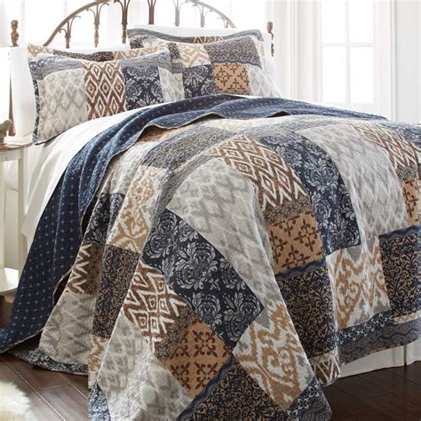 Amazon.com: 2 Piece Beautiful Brown Blue Tan White Twin Quilt Set ...