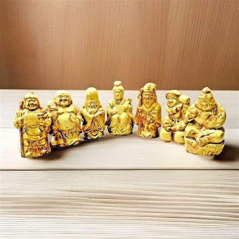Seven Lucky Gods of Fortune Figurines Vintage Japanese Ceramic Complete ...