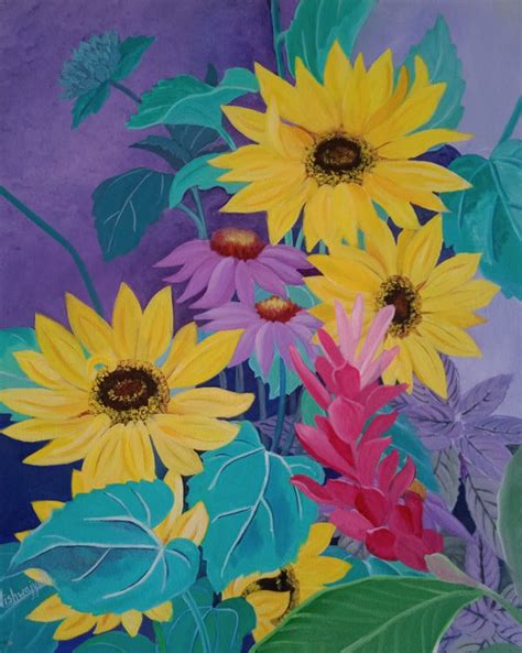 "Sunflowers": Blue-Violet Nature painting by Vishwajyoti Mohrhoff ...