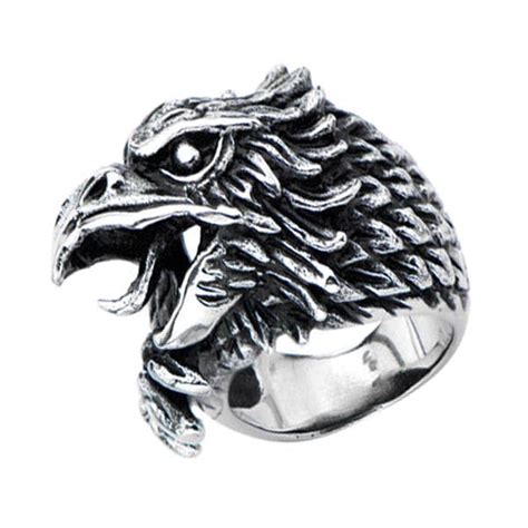 Buy Antiqued Silver Tone Stainless Steel Eagle Profile Ring Online ...