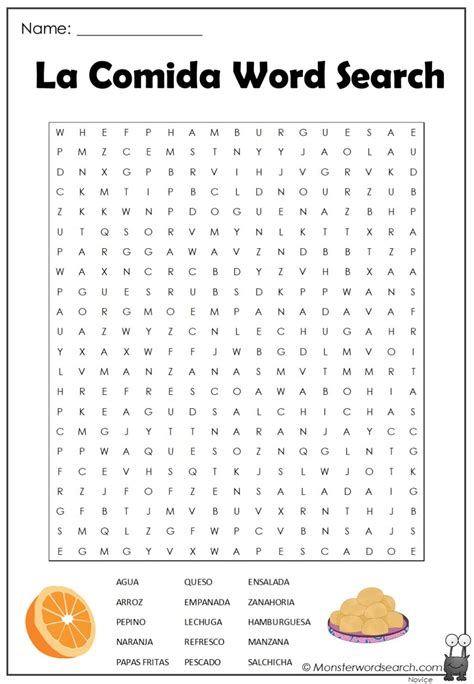 Spanish Food Word Puzzle Spanish Vocabulary Worksheets | Fee
