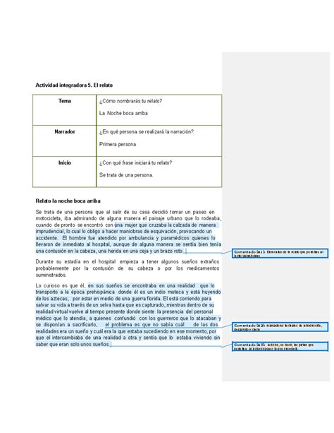 Actividad Integradora 5: El Relato de "La Noche Boca Arriba" - Studocu