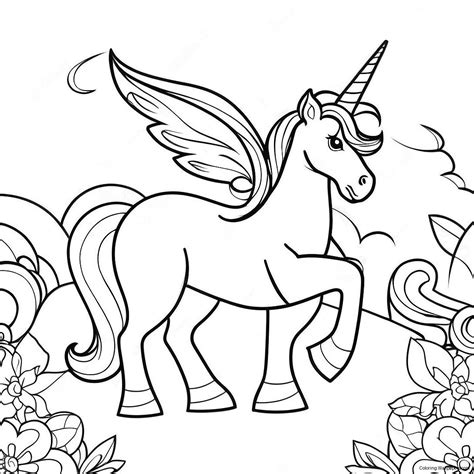 Unicorn Fantasy Scene Coloring Page (34433-27230)