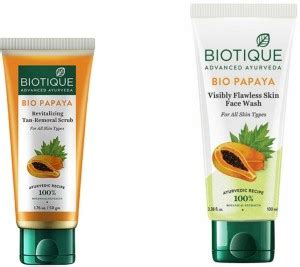 BIOTIQUE Papaya Face Scrub 50gm & Papaya Face Wash 100 ML Price in ...