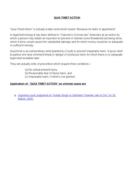 Quia timet Action - QUIA TIMET ACTION “Quia Timet Action” is actually a ...