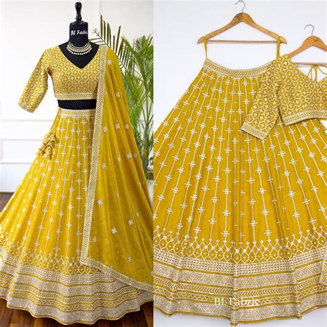Yellow color Sequence Embroidery work Designer Lehenga Choli for Weddi ...