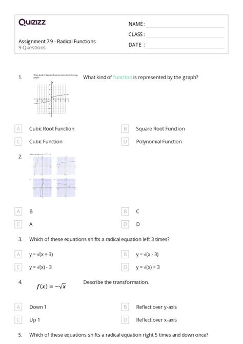 50+ radical equations and functions worksheets for 9th Class on Quizizz ...