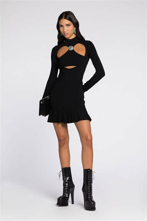 Cut-Out Flared Mini Dress in Black for Women | Roberto Cavalli®