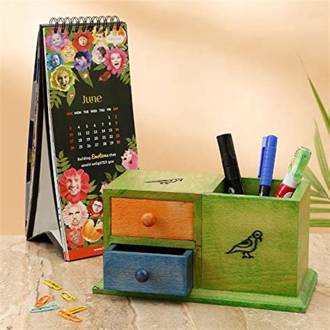 CRAFTBELL Muticoloured Wooden Decorative Study Table Organizer with Pen ...
