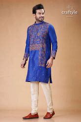 Imperial Blue Silk Punjabi for Men with Elegant Figure Motif Embroider ...