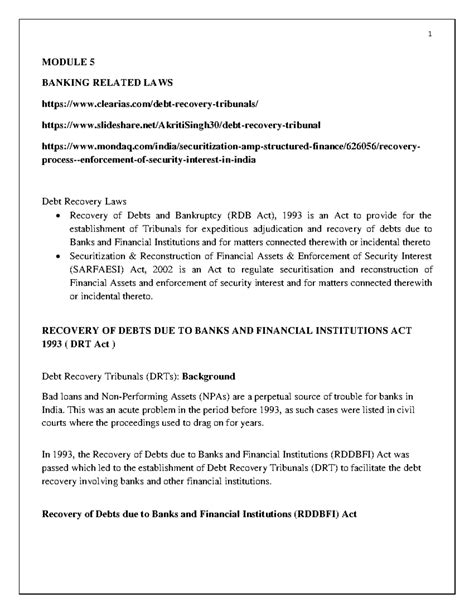 Module 5 mbfi.... - MODULE 5 BANKING RELATED LAWS clearias/debt ...