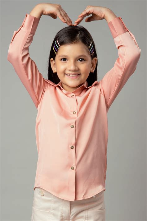 Plain Peach Spread Collar Casual Shirt For Girls – neofaa.com