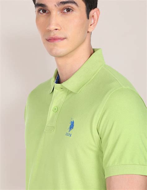 Buy Men Ribbed Collar Solid Polo Shirt Green|U.S. Polo Assn. India