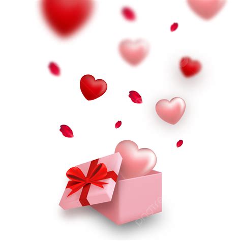 Valentine Day Gift Box Open Love Heart And Rose Potale Greeting Design ...