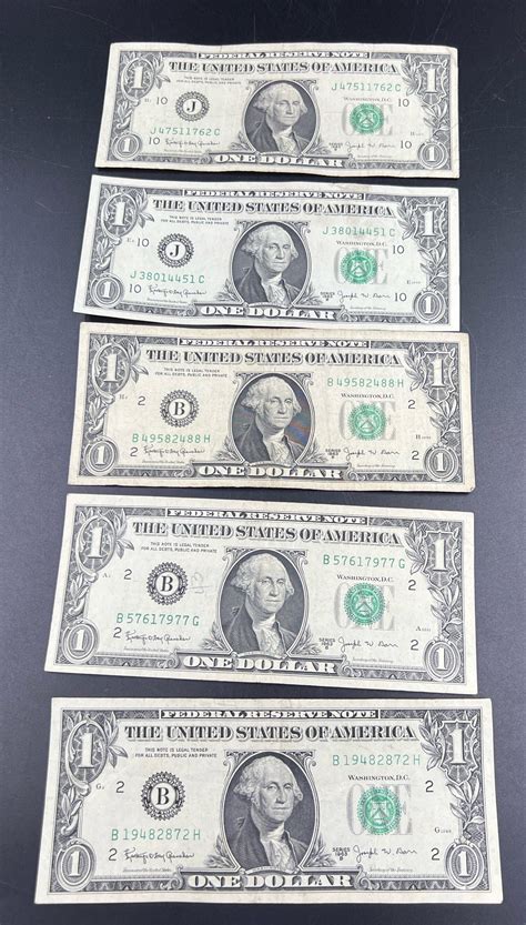 5 Note Lot 1963 B 1 One Dollar Barr Signature Federal Reserve Note ...