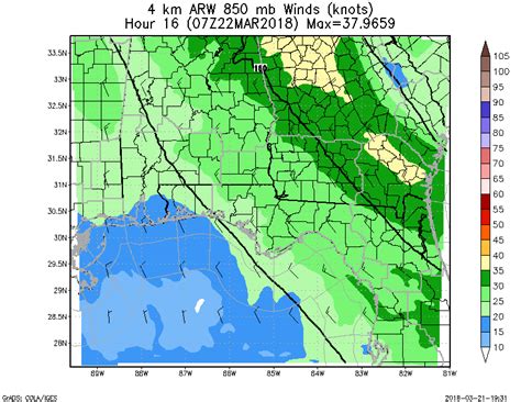 WRF ARW 4KM 850mb Winds