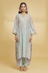 Buy Blue Silk, Crepe Gota Patti, Floral Geometric Pattern Kurta And ...