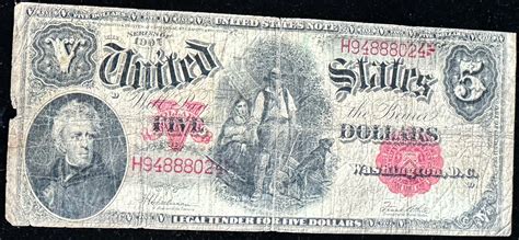 1907 RARE $5 DOLLARS U.S. NOTE, RED SEAL | Property Room