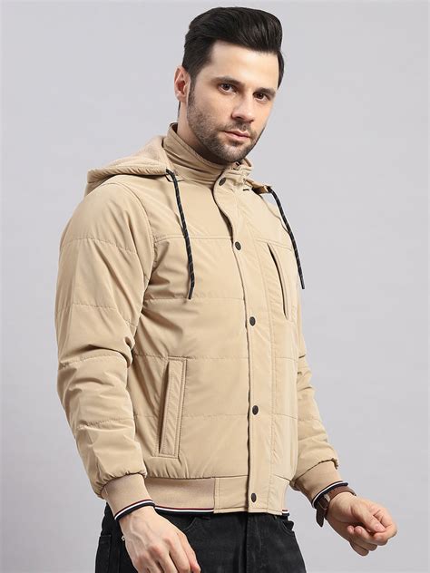Buy Men Khaki Solid Hooded Full Sleeve Jacket Online in India - Monte Carlo