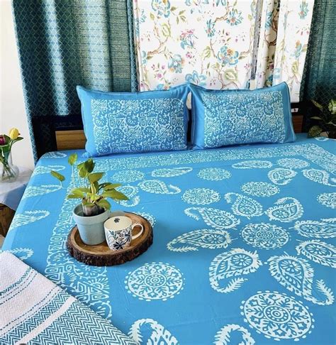 Buy Arvanaindia Bedsheet King Size Batik Pure Cotton Block Print Bed ...
