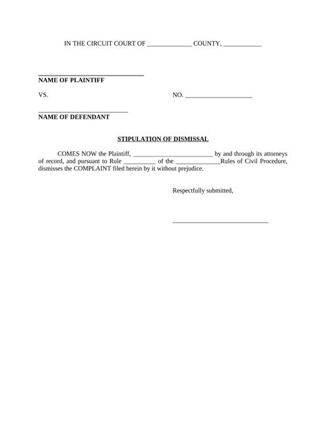 Stipulation of Dismissal - Blank Fillable Template | Fill Out, Print ...