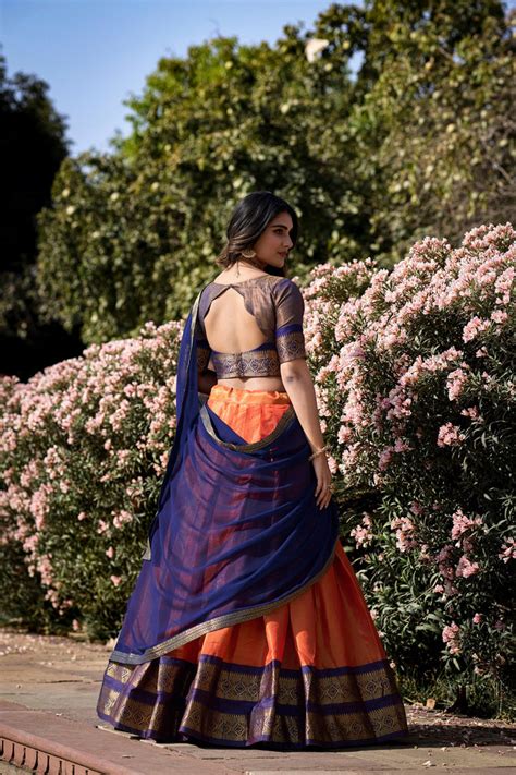 Orange Breathtaking South-Indian Kanchipuram Silk Lehenga Ch