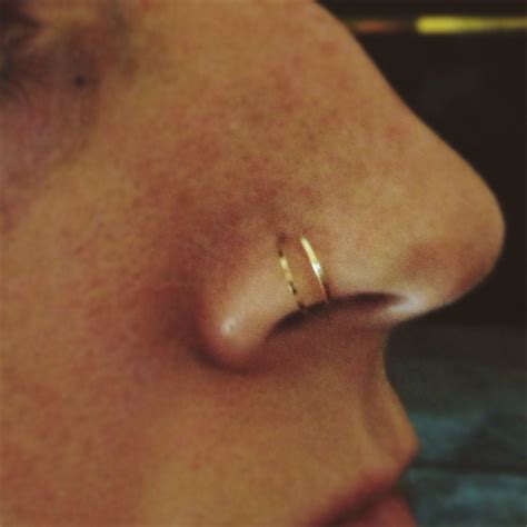 Hammered Double Hoop Nose Ring in Gold Rose Gold or Sterling