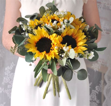 Sunflower bouquet boho bouquet bride bouquet eucalyptus silk wedding ...
