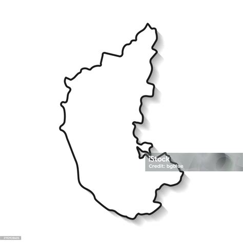 Karnataka Map With Black Outline And Shadow On White Background Stock Illustration - Download ...
