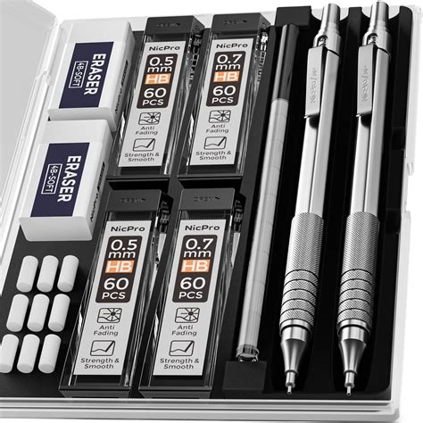 Nicpro Metal Mechanical Pencils Set with Case, Automatic Retractable ...