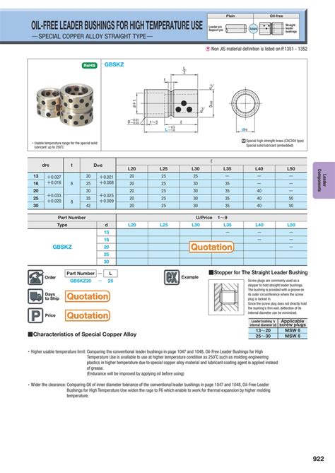 Oil-Free Leader Bushings for High Temperature Use - Straight, Special ...