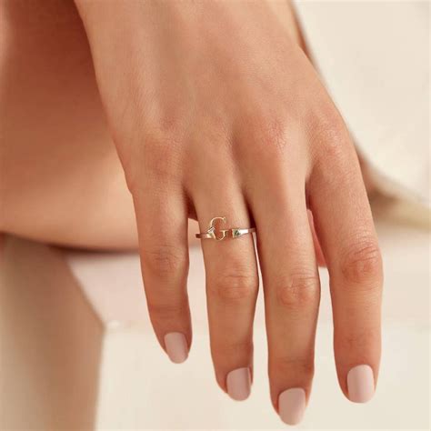 Baguette Cut Diamond and Green Sapphire G Letter Ring