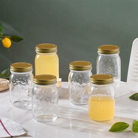 Storage Glass Jar With Gold Lid Set Of 6 450ml Online - Premium Jar ...