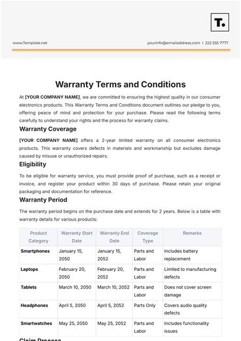Free Warranty Terms and Conditions Template to Edit Online