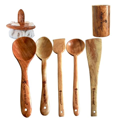 Buy Crafty Heaven Natural Handmade Cooking Spoon Neem Wood Utensils ...