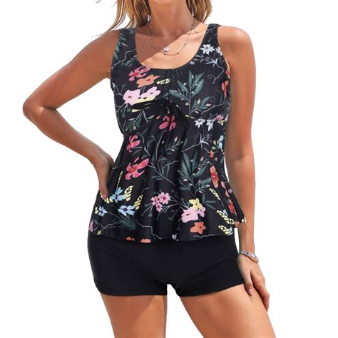 Women's Tankini Swimsuit with Shorts Floral Halter Top Bathing Suit ...