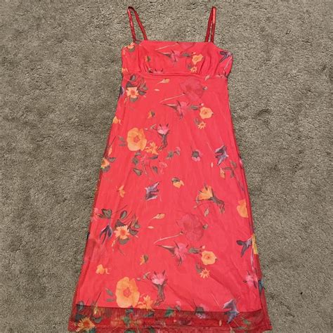 y2k vintage floral dress - pink with orange... - Depop