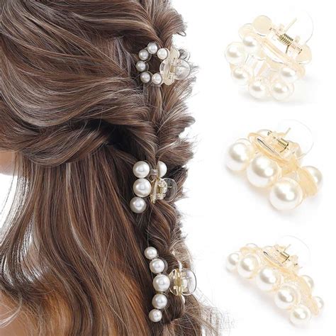 Amazon.com: CAKURE Pearl Hair Clips Small Claw Clips White Pearl Hair ...