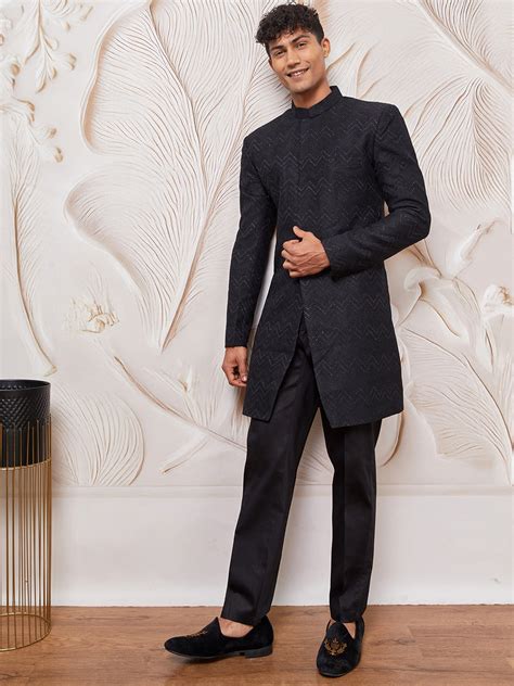Men's Black Silk Blend Indowestern And Pant Set – vastramay