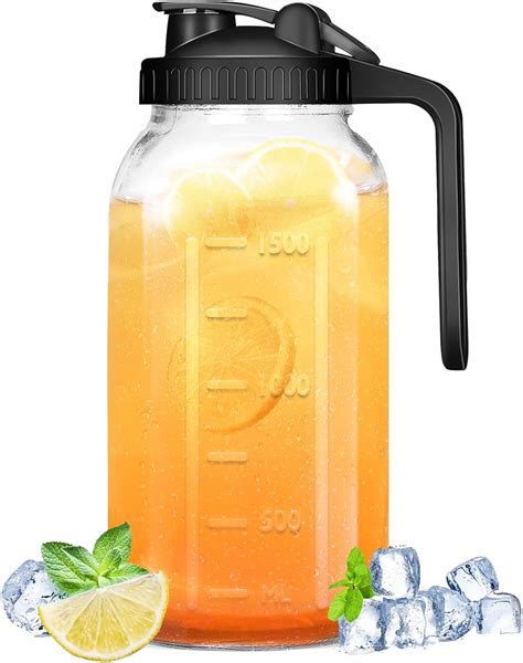 Amazon.com: Glass Pitcher with Lid - 64OZ Wide Mouth Mason Jar Pitcher ...