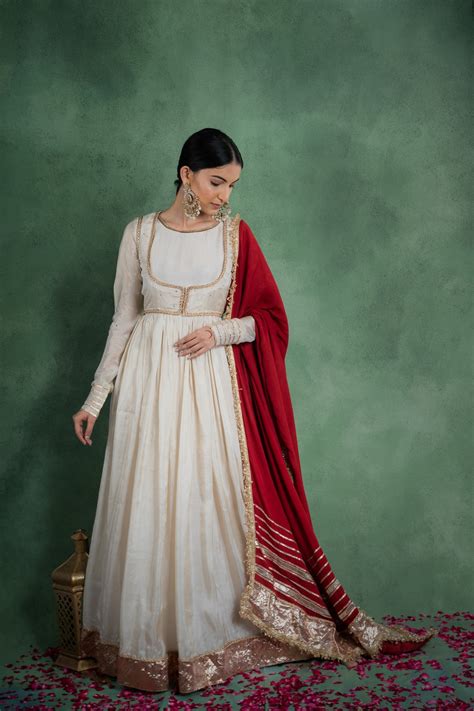 Sitaraa Anarkali Dress With Embroidered Jacket And Red Dupatta (Set Of ...