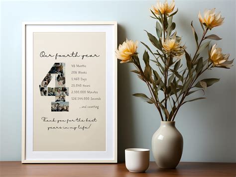 4 Year Anniversary Gift for Him, Photo Collage, Personalized, 4th ...