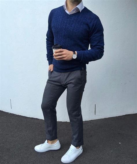 Blue sweater, gray pants and white lacoste sneaker by @the.cardinal.man ...