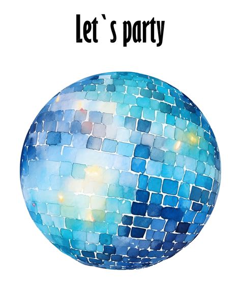 Watercolor blue disco ball Illustration Colorful party ball Mirror ...