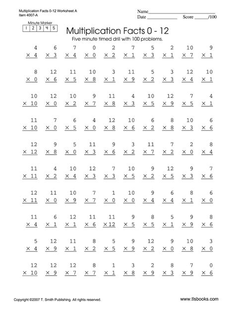 Multiplication Facts 0-12 Worksheet - Blank Fillable Template | Fill ...