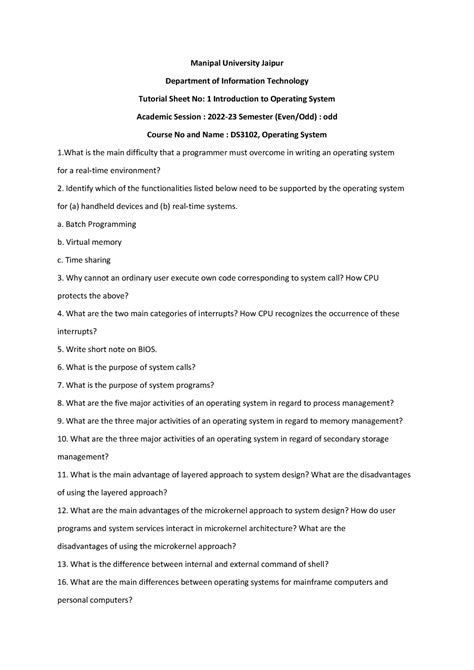 OS tutorial-1-4 - Assignment to gain good knowledge in operating ...