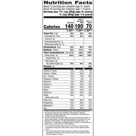 Cheerios Nutrition Label